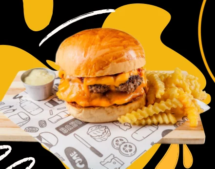 Hamburguesa con papas del menú Hippo Mily's